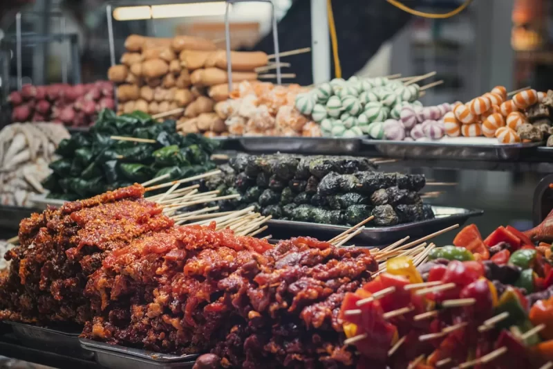 Quầy thịt xiên nướng và đồ nướng đủ loại