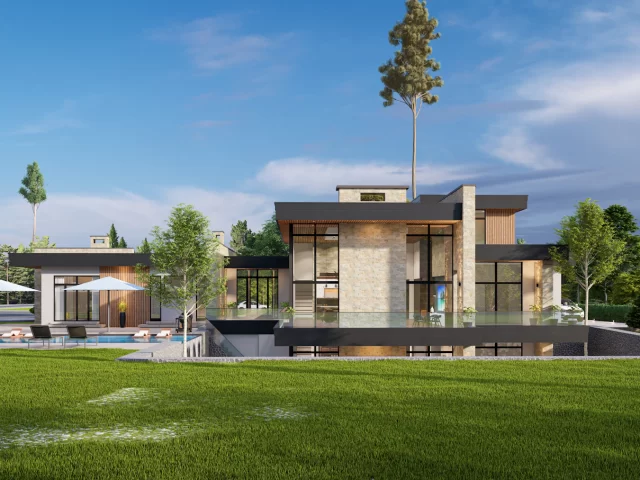 Phối cảnh villa hiện đại có hồ bơi