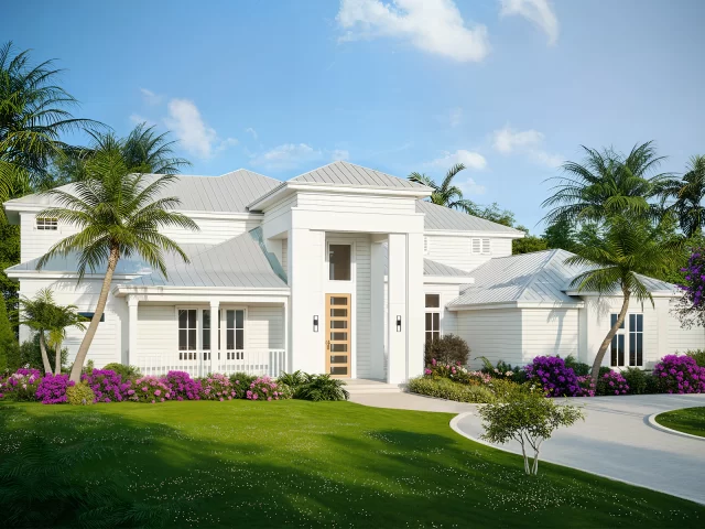 Nhà trắng hiện đại với cây xanh