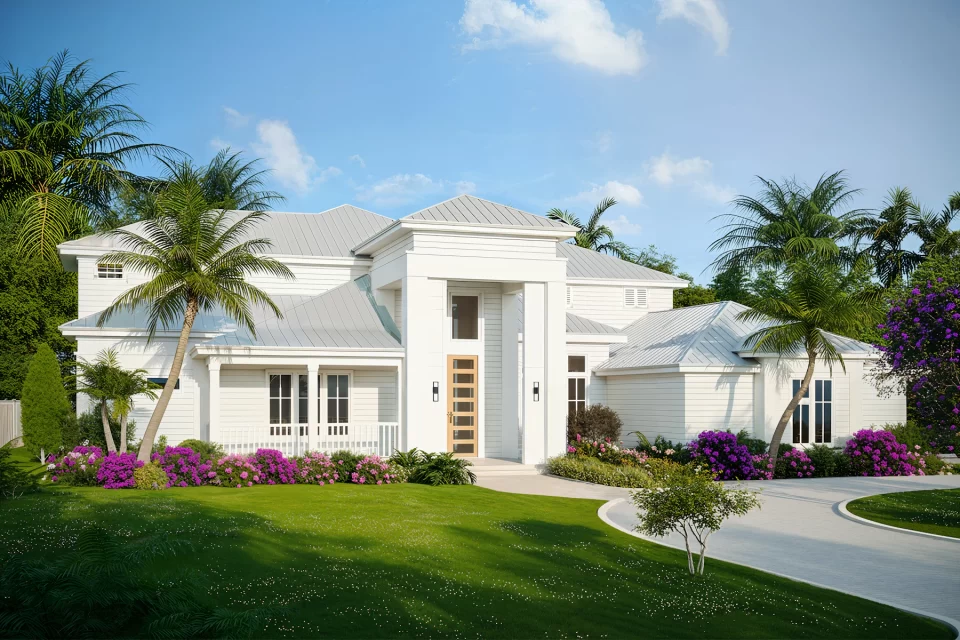 Nhà trắng hiện đại với cây xanh