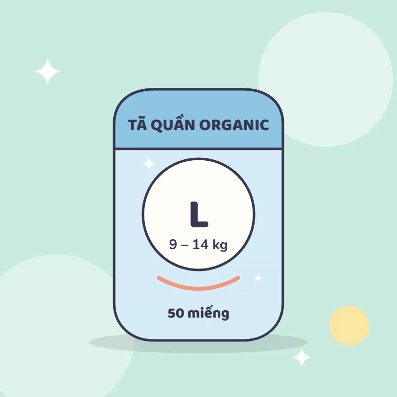 Minh hoạ sản phẩm: Tã quần organic size L 50 miếng (9–14 kg)