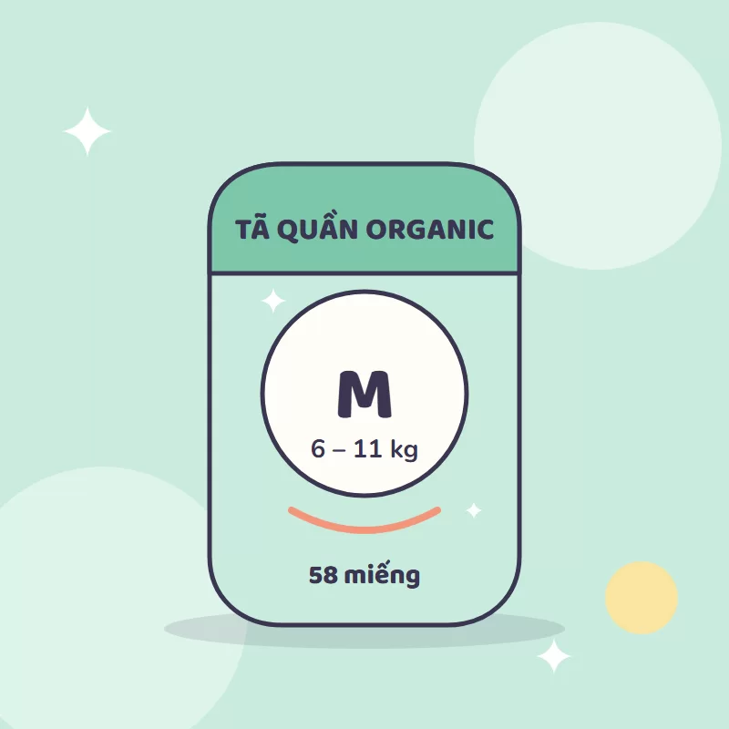Minh hoạ sản phẩm: Tã quần organic size M 58 miếng (6–11 kg)