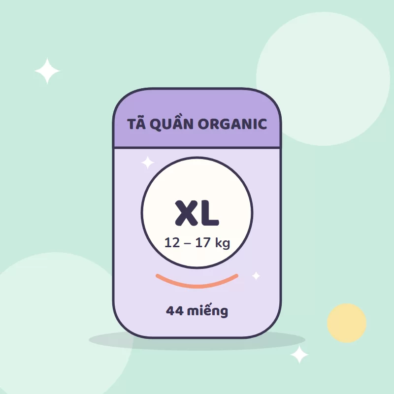 Minh hoạ sản phẩm: Tã quần organic size XL 44 miếng (12–17 kg)