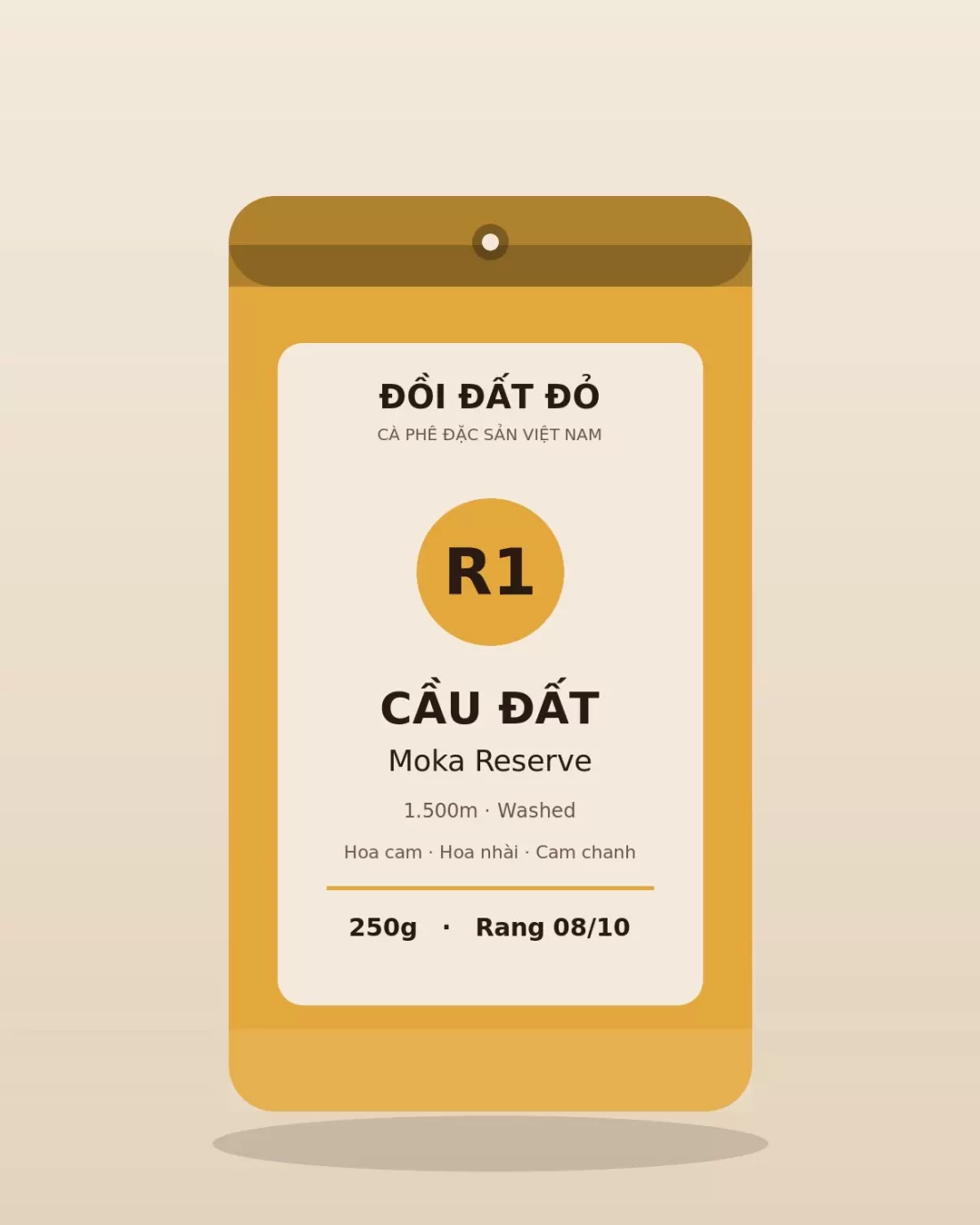 Arabica Cầu Đất Moka Reserve — túi cà phê Rang sáng