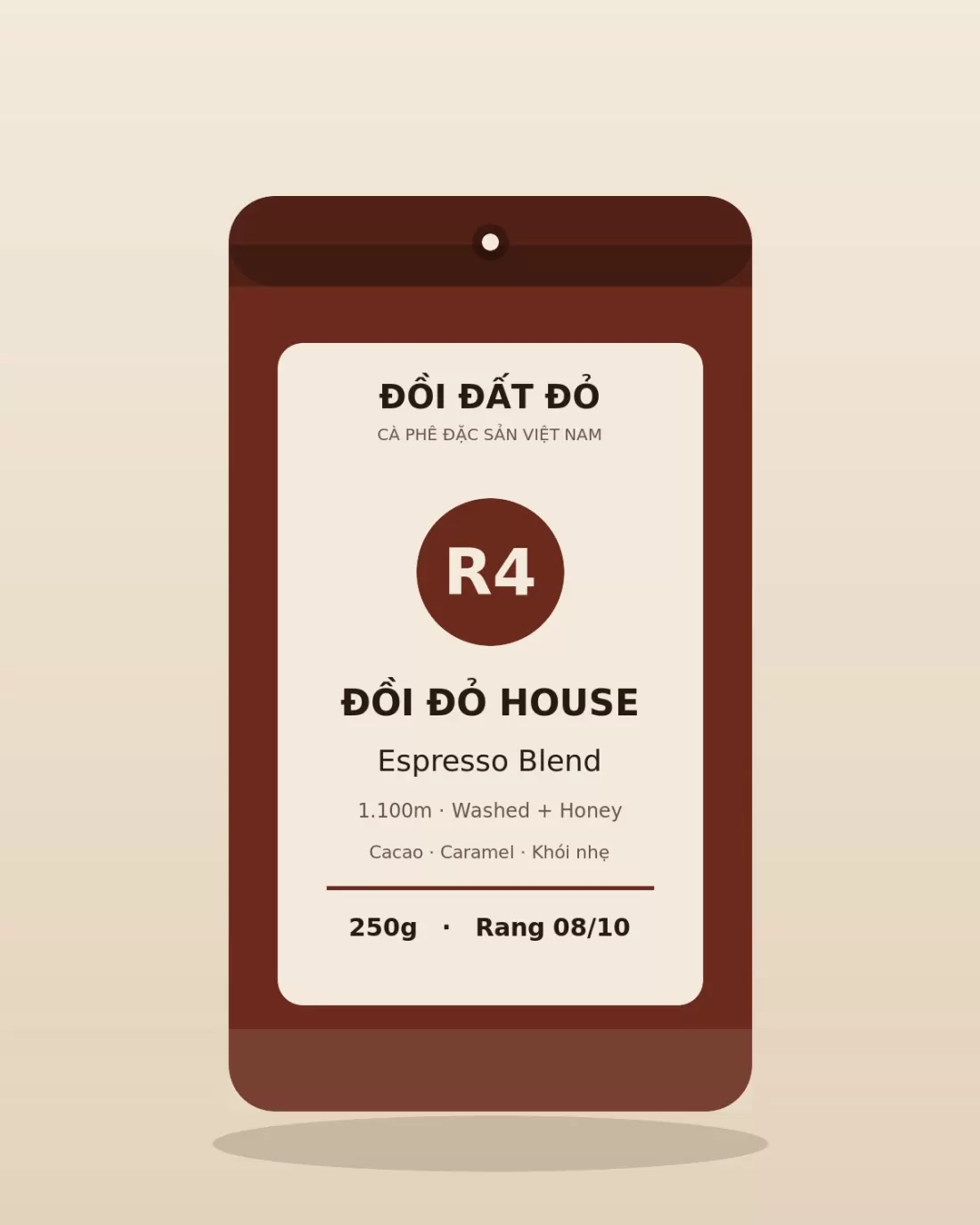 Blend Espresso Đồi Đỏ House — túi cà phê Vừa – đậm