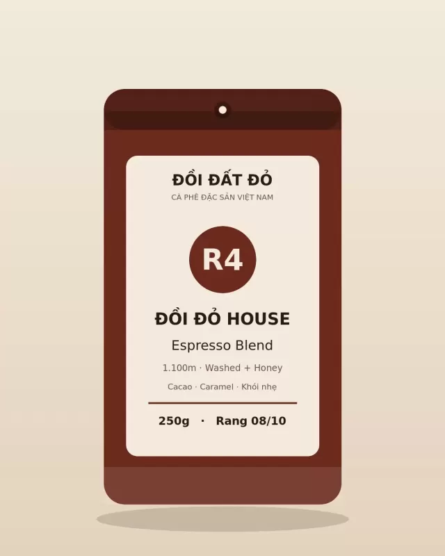 Blend Espresso Đồi Đỏ House — túi cà phê Vừa – đậm 250g