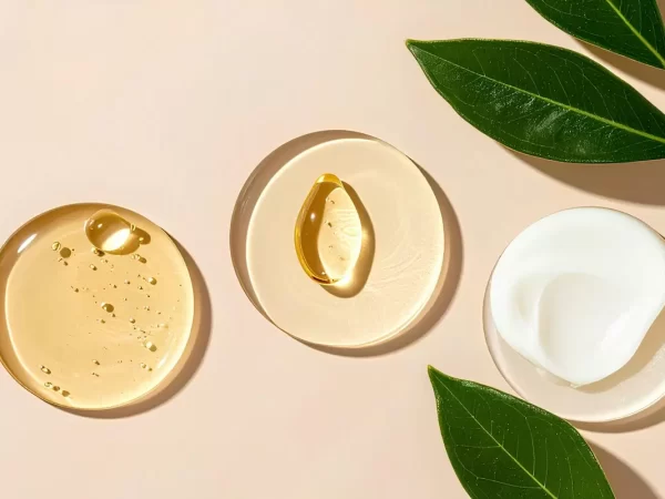 Mẫu kết cấu kem và serum trên nền màu kem