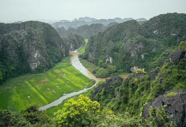 Cánh đồng lúa và dòng sông giữa núi đá vôi Tam Cốc