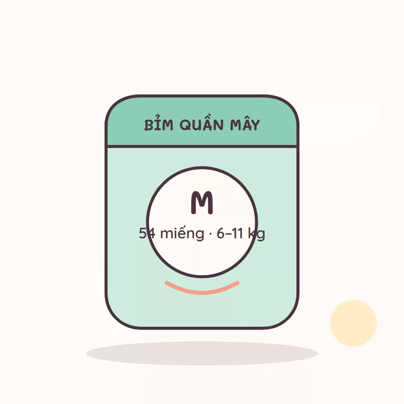 Minh hoạ sản phẩm: Bỉm quần Mây size M (6–11 kg) 54 miếng
