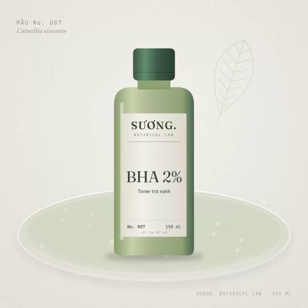 Toner BHA 2% Trà Xanh 150 ml — chai mẫu No. 007 trên đĩa thạch
