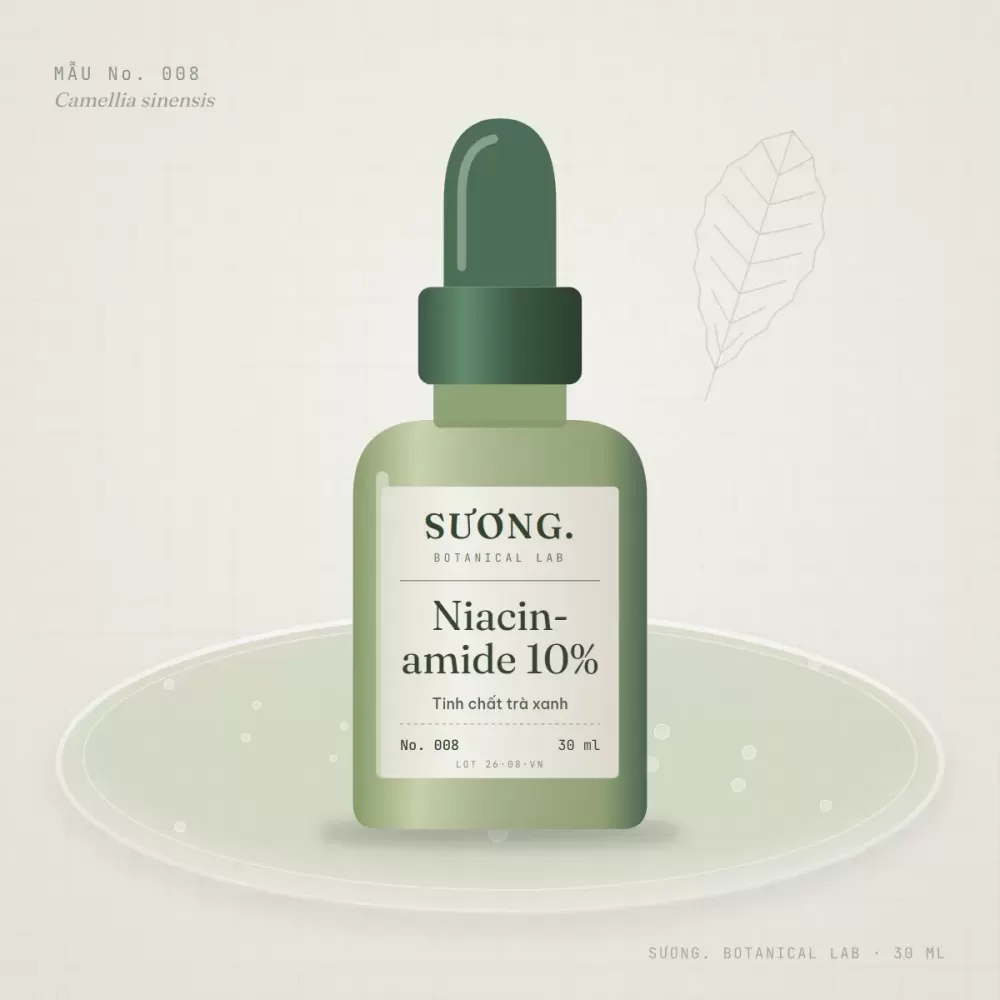 Tinh chất Niacinamide 10% + Kẽm, Trà Xanh 30 ml — chai mẫu No. 008 trên đĩa thạch