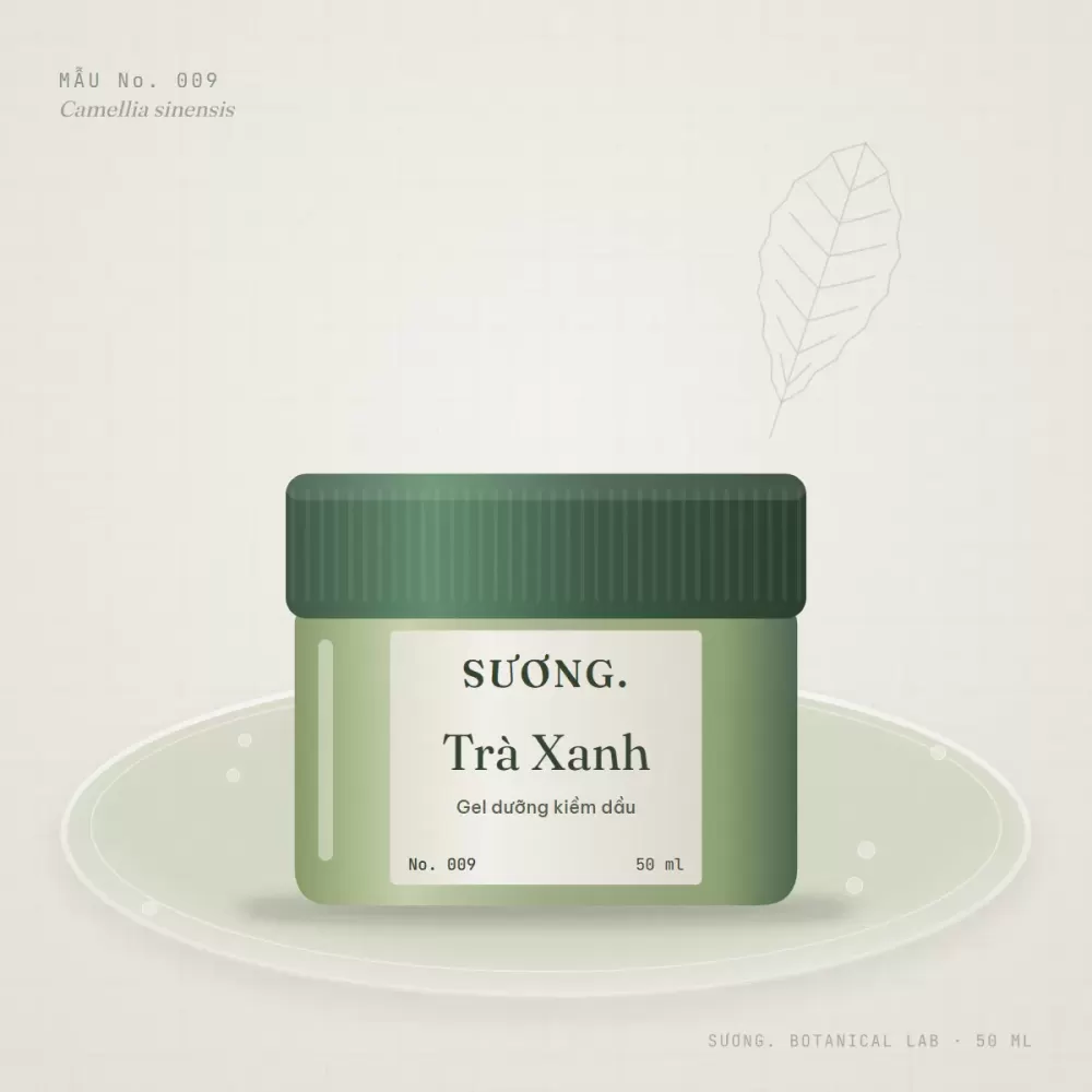 Gel dưỡng ẩm kiềm dầu Trà Xanh 50 ml — chai mẫu No. 009 trên đĩa thạch