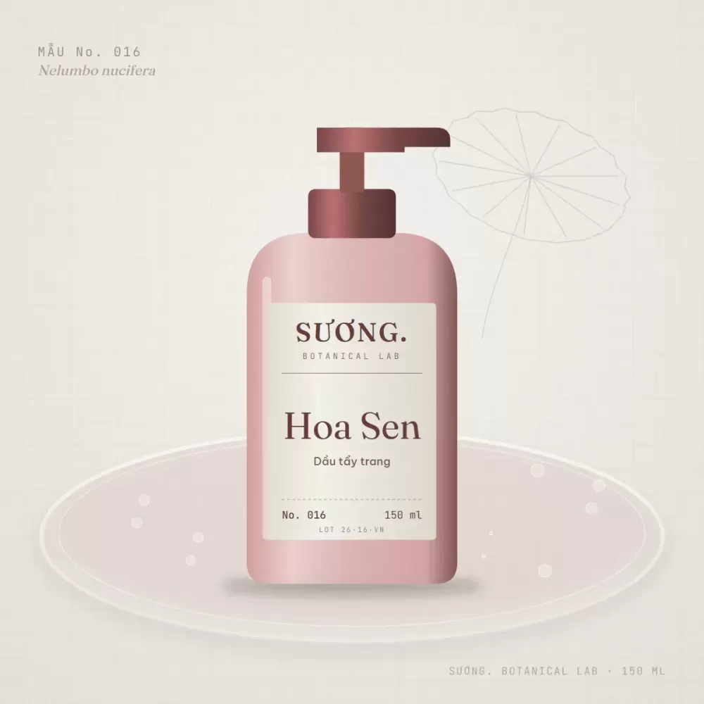 Dầu tẩy trang Hoa Sen 150 ml — chai mẫu No. 016 trên đĩa thạch