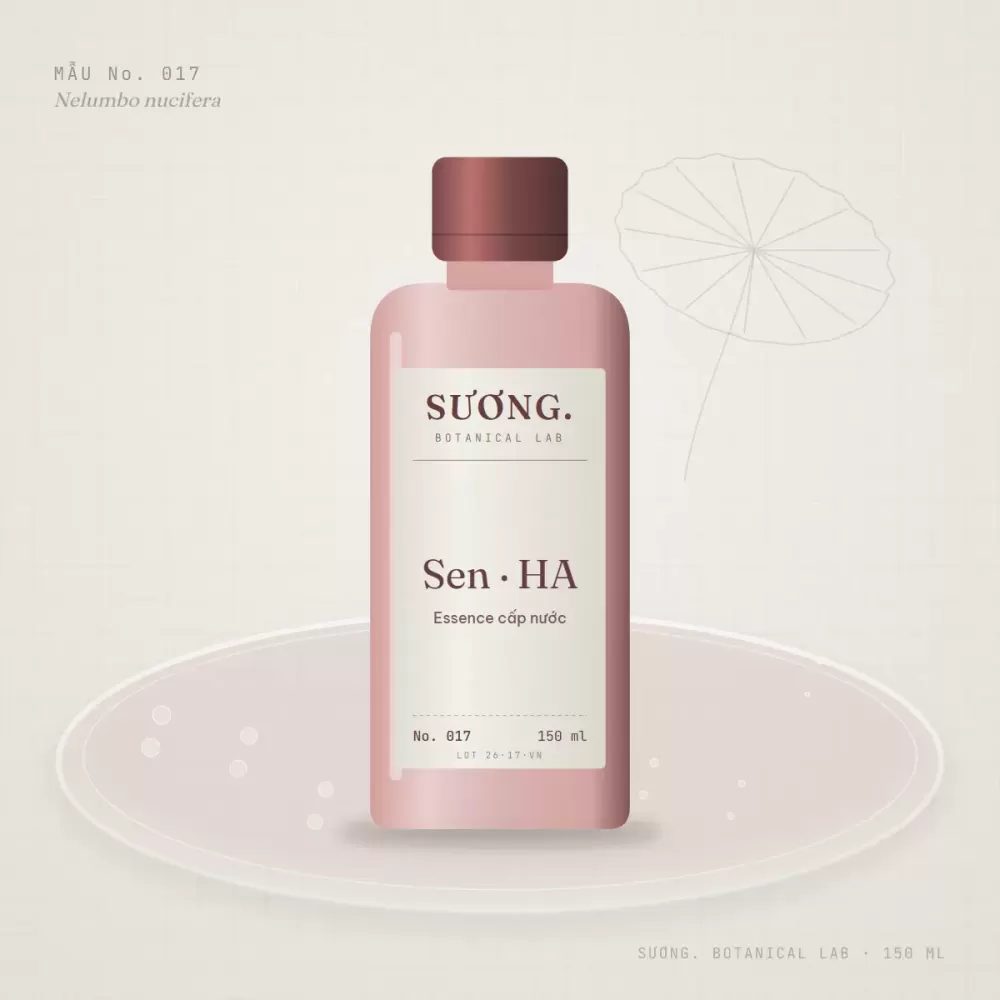 Essence Hoa Sen + Hyaluronic Acid 3 tầng 150 ml — chai mẫu No. 017 trên đĩa thạch