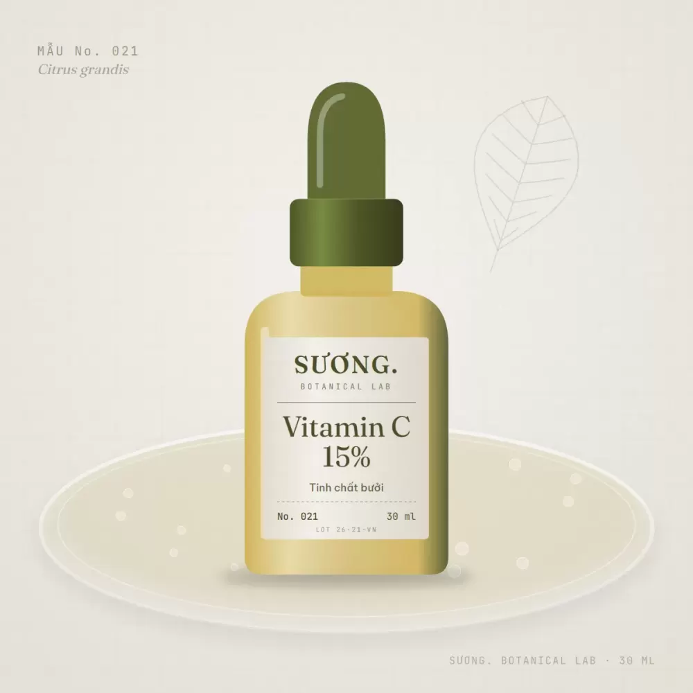 Tinh chất Vitamin C 15% Bưởi 30 ml — chai mẫu No. 021 trên đĩa thạch