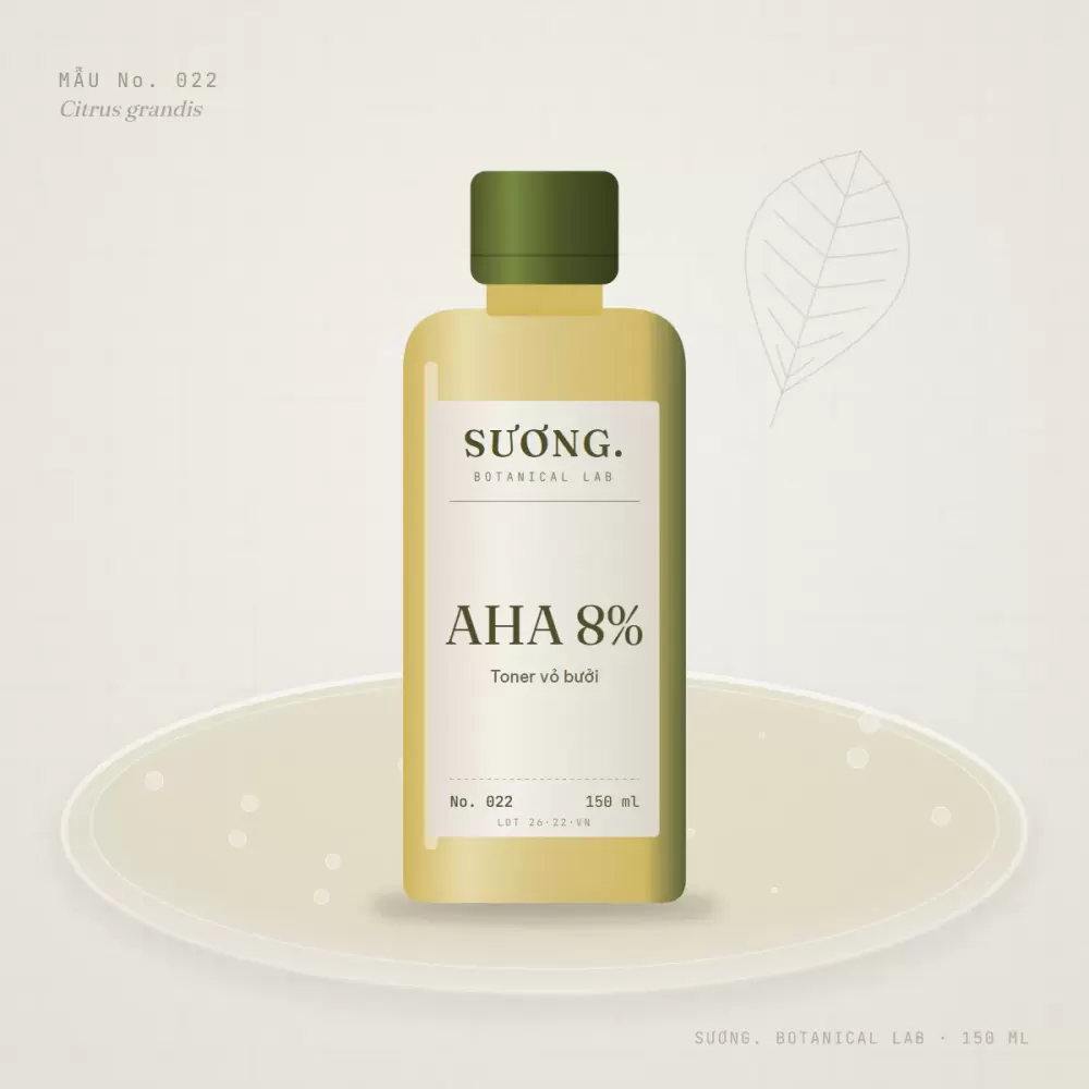 Toner AHA 8% Vỏ Bưởi 150 ml — chai mẫu No. 022 trên đĩa thạch
