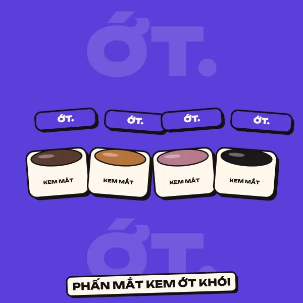 Bộ 4 màu Phấn mắt kem Ớt Khói xếp cạnh nhau