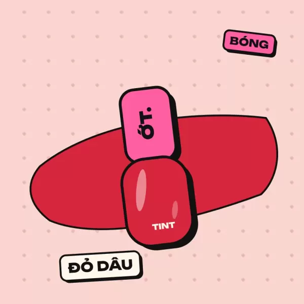 Son tint bóng Ớt Ngọt, màu Đỏ Dâu (đỏ dâu tươi, tán nhẹ thành môi cắn)