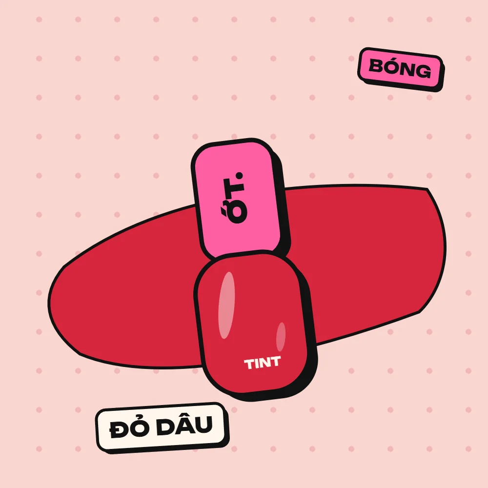 Son tint bóng Ớt Ngọt, màu Đỏ Dâu (đỏ dâu tươi, tán nhẹ thành môi cắn)