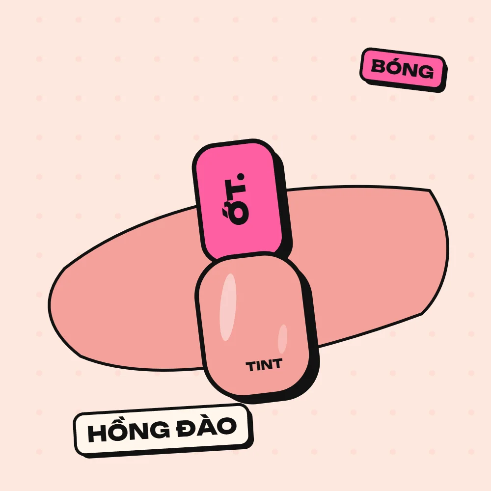 Son tint bóng Ớt Ngọt, màu Hồng Đào (hồng đào trong veo, môi trông căng mọng)