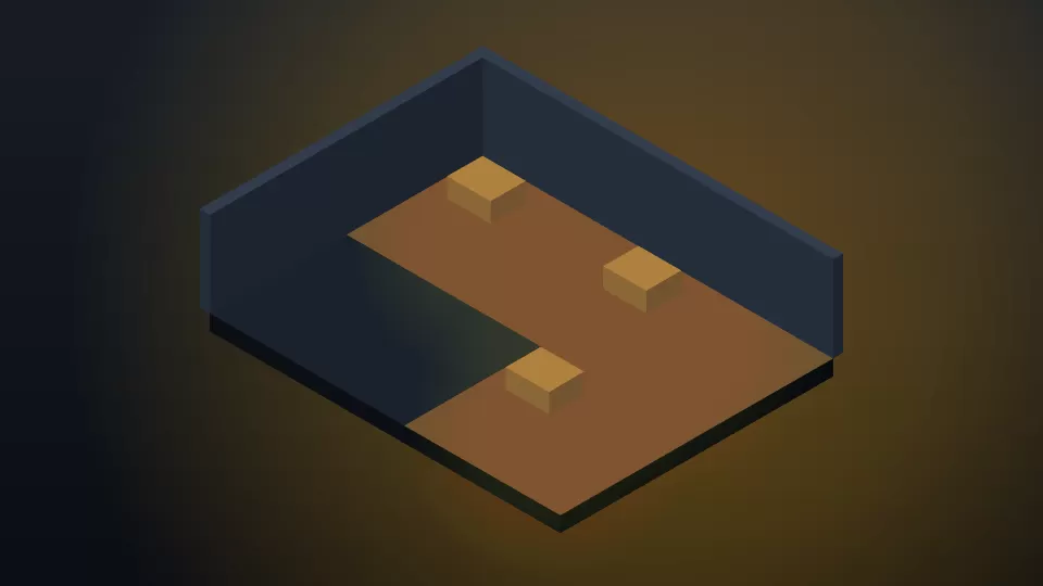 Mặt cắt isometric căn hộ hai phòng ngủ với nhiều phòng sáng đèn