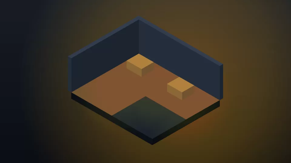 Mặt cắt isometric căn hộ studio nhỏ với các khu vực sáng đèn ấm