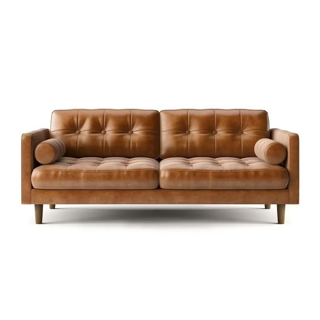 Sofa da Siena màu cognac trên nền trắng