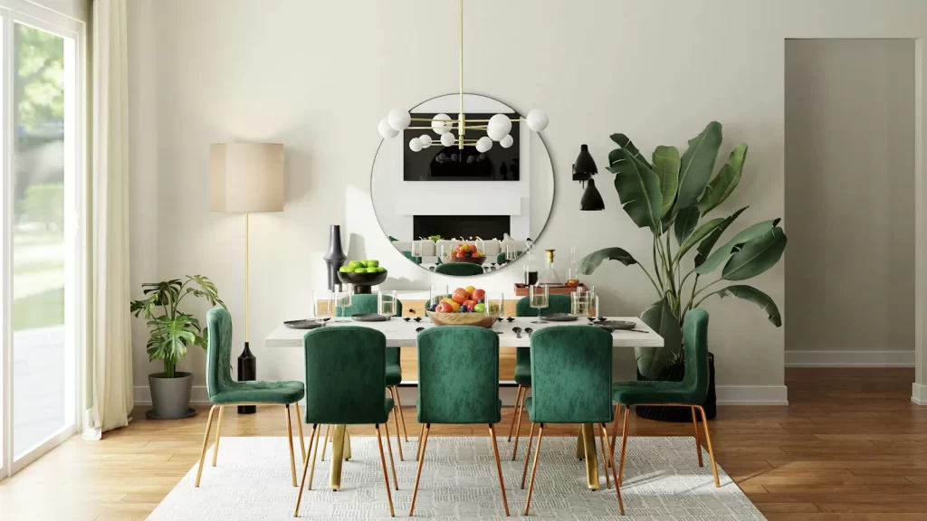 Bộ bàn ăn Verde 6 ghế nhung xanh