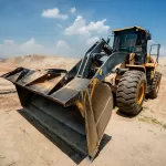 Máy xúc lật bánh lốp tại công trình xây dựng