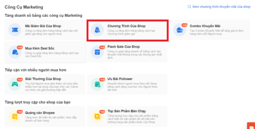 Sử dụng công cụ khuyến mãi trên Shopee