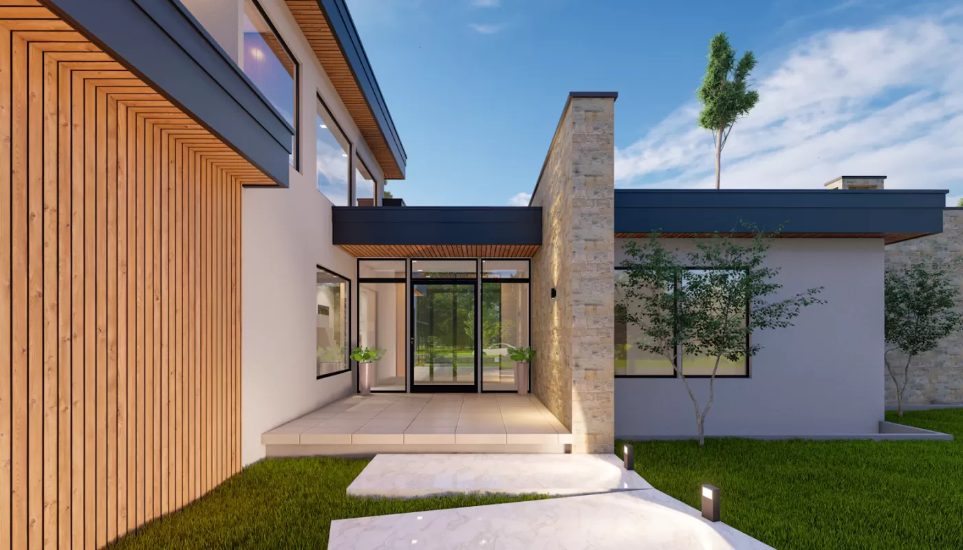 Nhà một tầng hiện đại có sân trước rộng