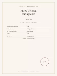 Phiếu kết quả thử nghiệm chỉ tiêu vi sinh và kim loại nặng cho lô yến (bản mẫu minh hoạ)