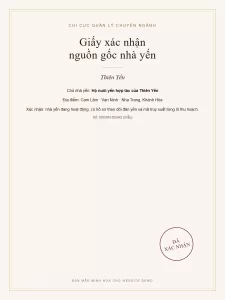 Giấy xác nhận nguồn gốc nhà yến tại Khánh Hòa (bản mẫu minh hoạ)